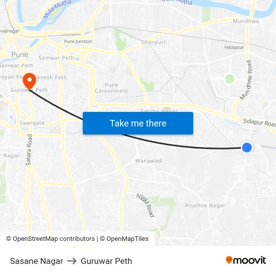 Sasane Nagar to Guruwar Peth map