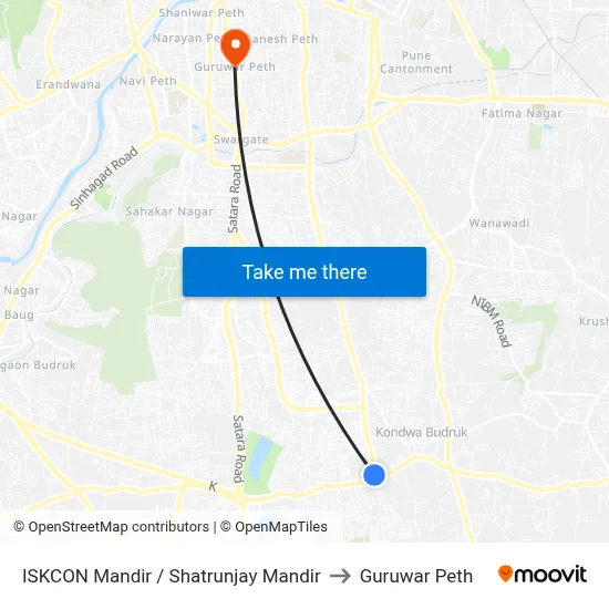 ISKCON Mandir / Shatrunjay Mandir to Guruwar Peth map