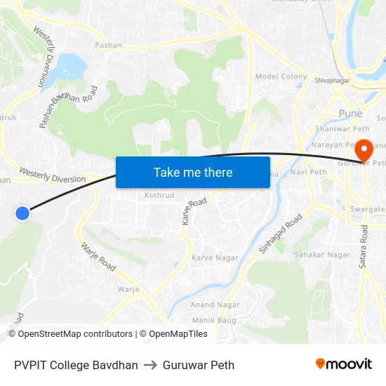 PVPIT College Bavdhan to Guruwar Peth map