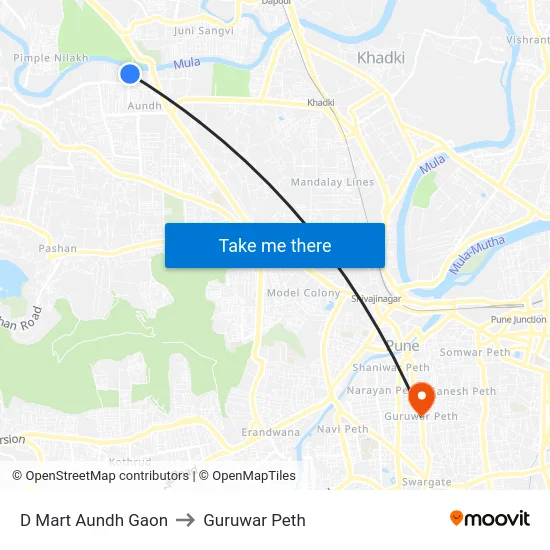 D Mart Aundh Gaon to Guruwar Peth map