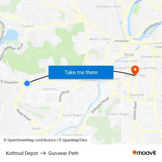 Kothrud Depot to Guruwar Peth map