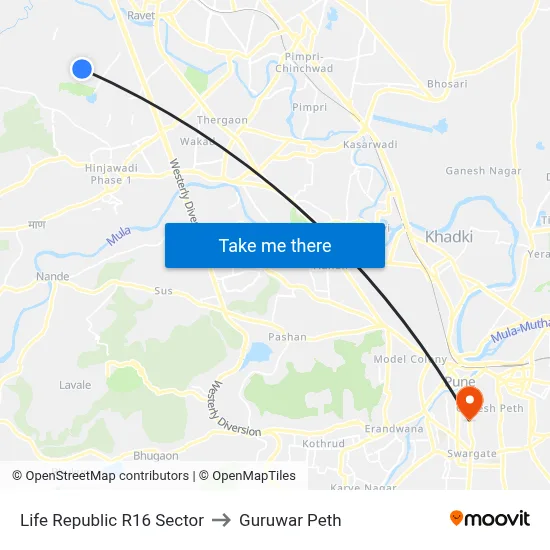 Life Republic R16 Sector to Guruwar Peth map