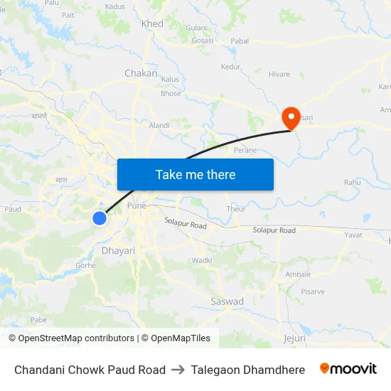 Chandani Chowk Paud Road to Talegaon Dhamdhere map