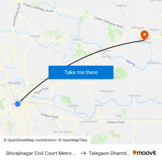 Shivajinagar Civil Court Metro Station to Talegaon Dhamdhere map