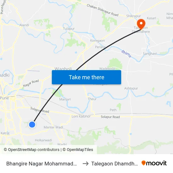 Bhangire Nagar Mohammadwadi to Talegaon Dhamdhere map