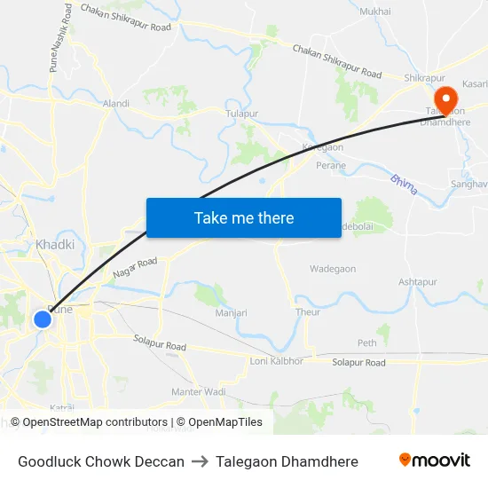Goodluck Chowk Deccan to Talegaon Dhamdhere map