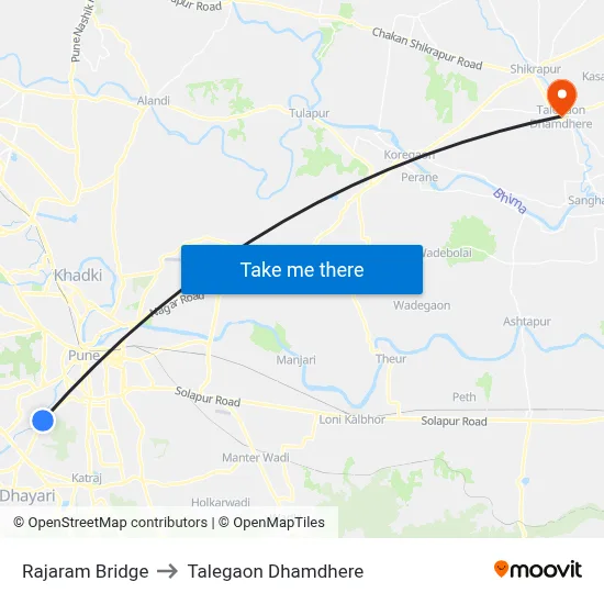 Rajaram Bridge to Talegaon Dhamdhere map
