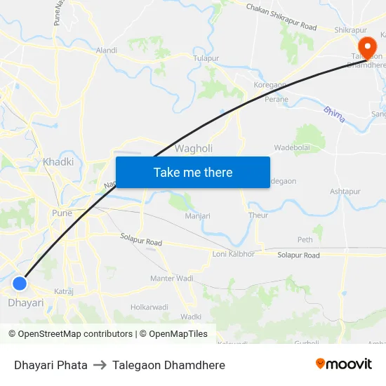 Dhayari Phata to Talegaon Dhamdhere map