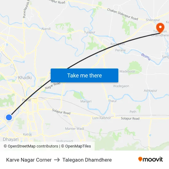 Karve Nagar Corner to Talegaon Dhamdhere map