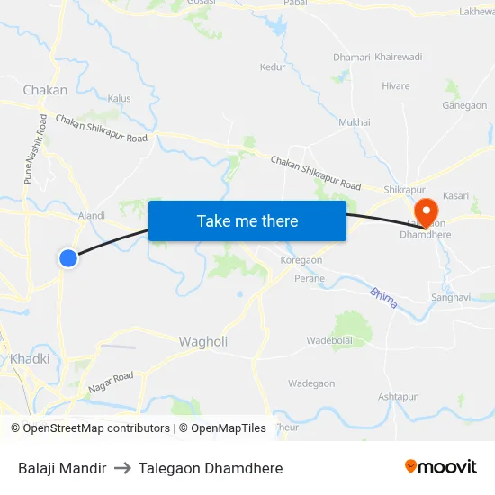 Balaji Mandir to Talegaon Dhamdhere map