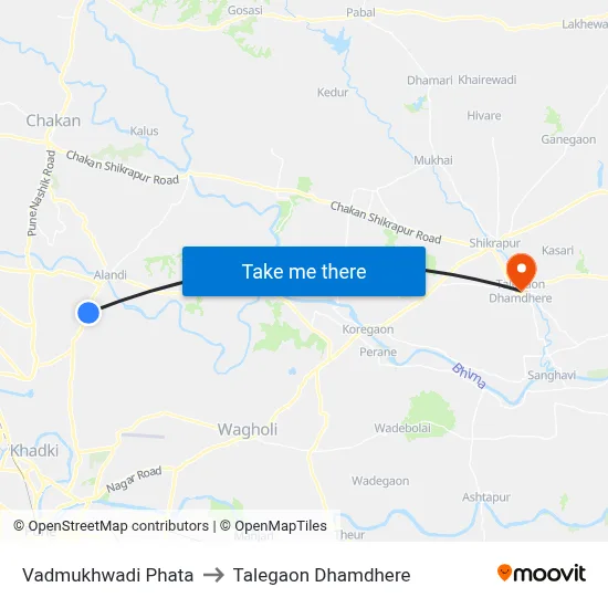 Vadmukhwadi Phata to Talegaon Dhamdhere map