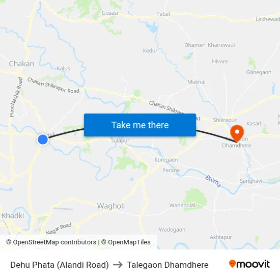 Dehu Phata (Alandi Road) to Talegaon Dhamdhere map