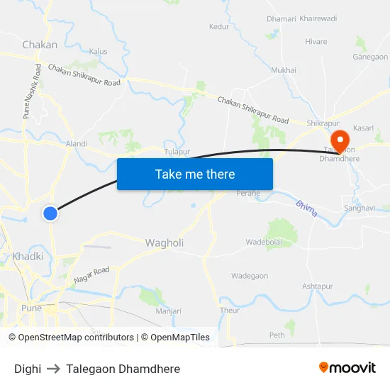 Dighi to Talegaon Dhamdhere map