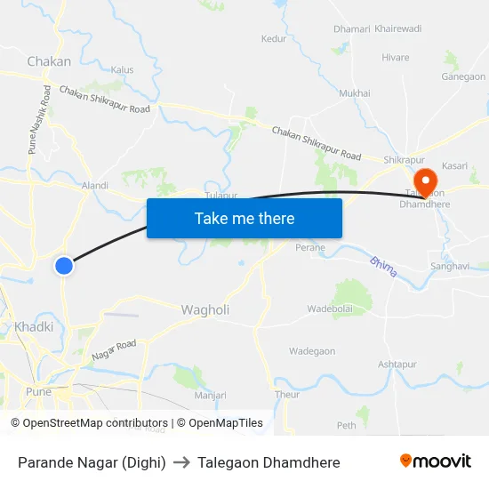 Parande Nagar (Dighi) to Talegaon Dhamdhere map