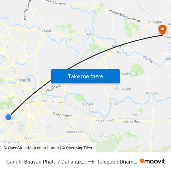 Gandhi Bhavan Phata / Dahanukar Colony to Talegaon Dhamdhere map
