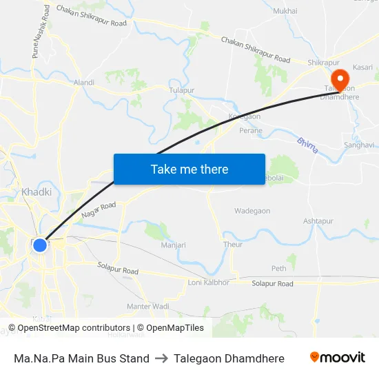 Ma.Na.Pa Main Bus Stand to Talegaon Dhamdhere map