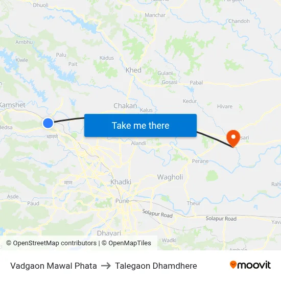 Vadgaon Mawal Phata to Talegaon Dhamdhere map