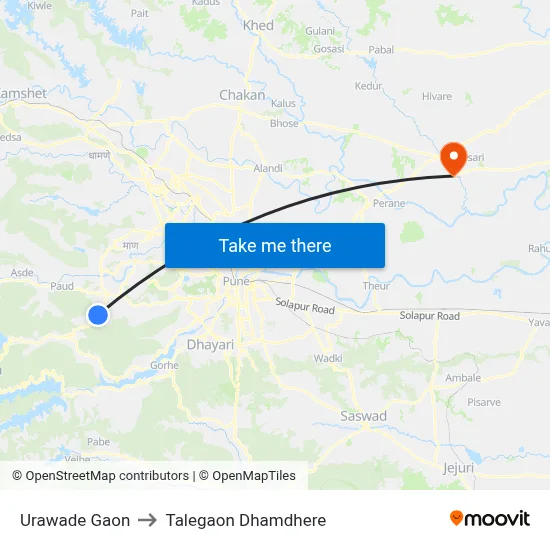 Urawade Gaon to Talegaon Dhamdhere map