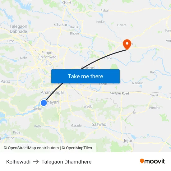 Kolhewadi to Talegaon Dhamdhere map