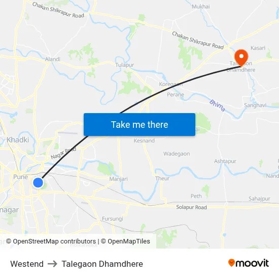 Westend to Talegaon Dhamdhere map