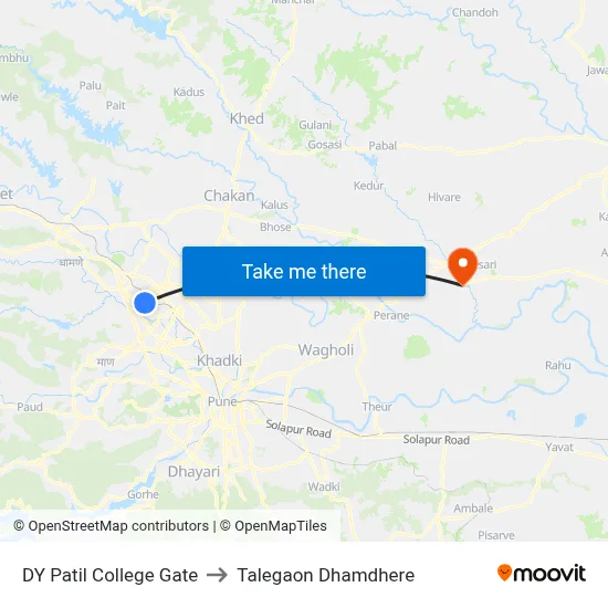 DY Patil College Gate to Talegaon Dhamdhere map