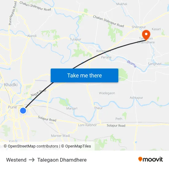 Westend to Talegaon Dhamdhere map