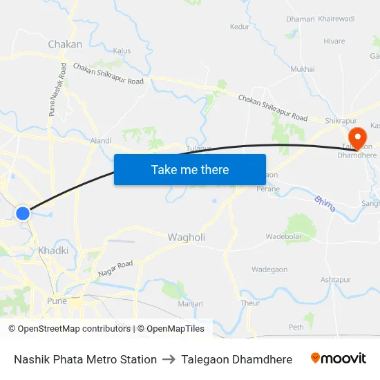 Nashik Phata Metro Station to Talegaon Dhamdhere map