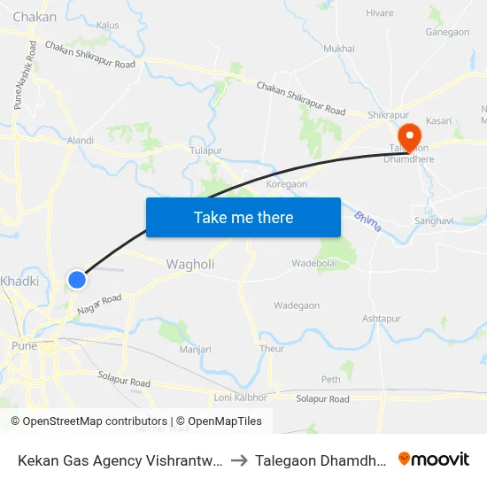 Kekan Gas Agency Vishrantwadi to Talegaon Dhamdhere map