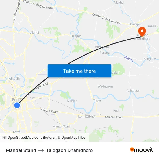Mandai Stand to Talegaon Dhamdhere map