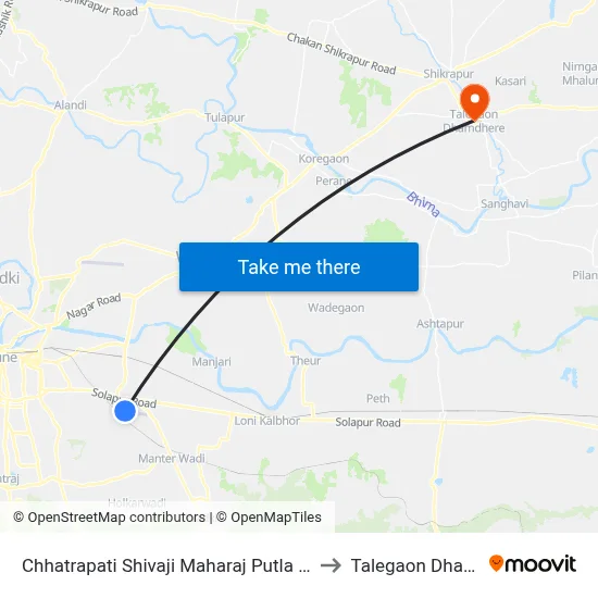Chhatrapati Shivaji Maharaj Putla Sasane Nagar to Talegaon Dhamdhere map