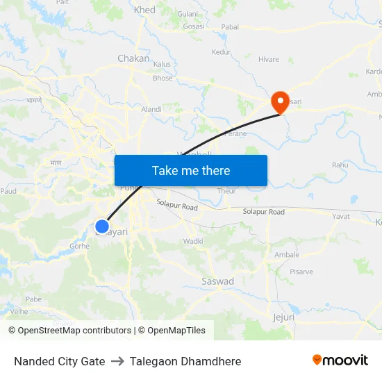Nanded City Gate to Talegaon Dhamdhere map