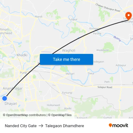 Nanded City Gate to Talegaon Dhamdhere map