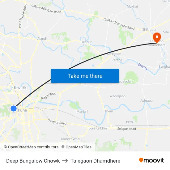 Deep Bungalow Chowk to Talegaon Dhamdhere map