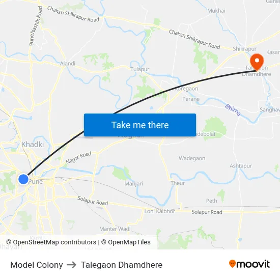 Model Colony to Talegaon Dhamdhere map