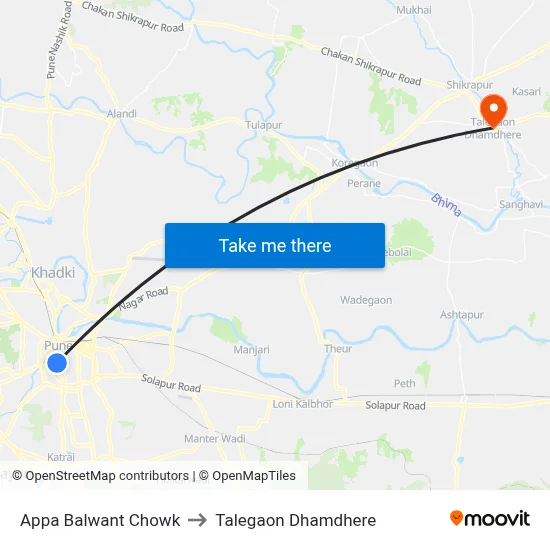 Appa Balwant Chowk to Talegaon Dhamdhere map