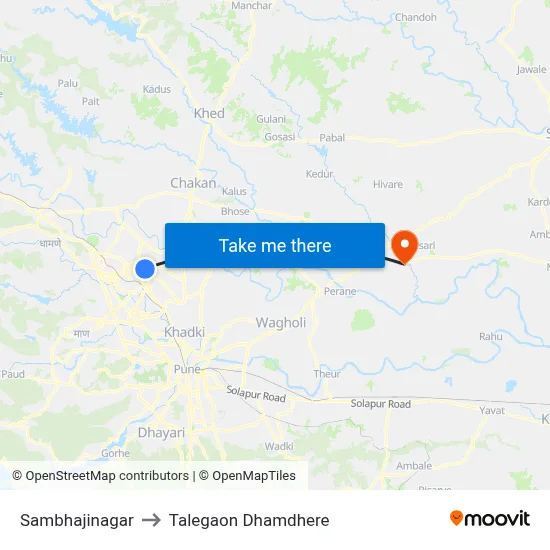Sambhajinagar to Talegaon Dhamdhere map