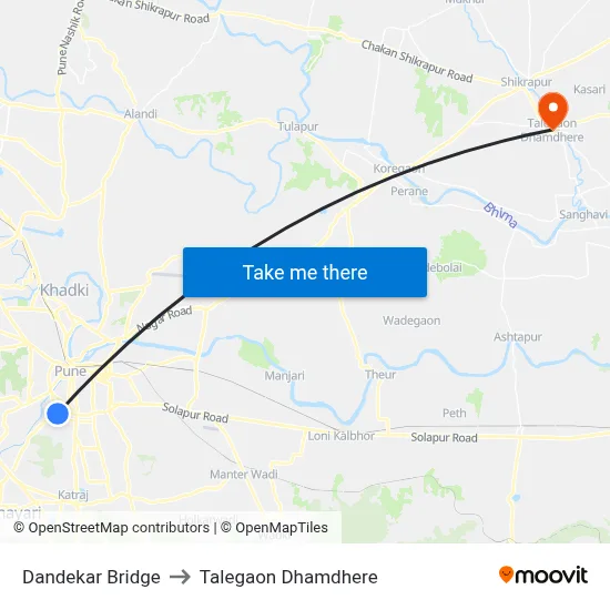 Dandekar Bridge to Talegaon Dhamdhere map