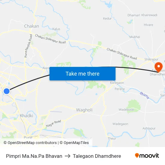 Pimpri Ma.Na.Pa Bhavan to Talegaon Dhamdhere map
