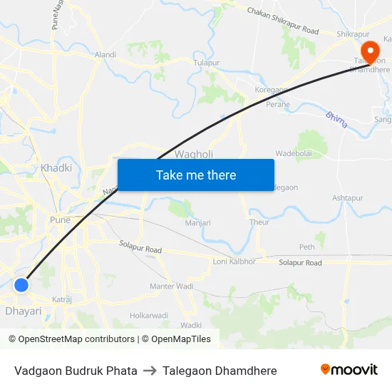 Vadgaon Budruk Phata to Talegaon Dhamdhere map