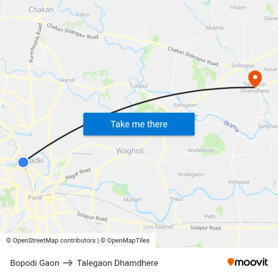 Bopodi Gaon to Talegaon Dhamdhere map