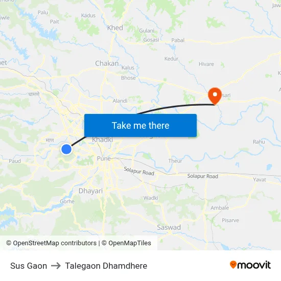 Sus Gaon to Talegaon Dhamdhere map