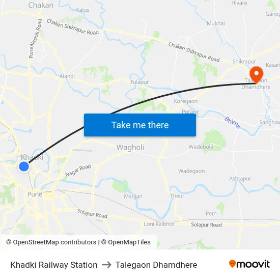 Khadki Railway Station to Talegaon Dhamdhere map
