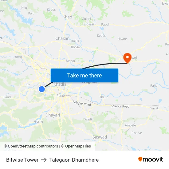 Bitwise Tower to Talegaon Dhamdhere map