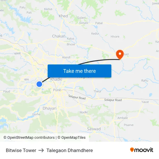 Bitwise Tower to Talegaon Dhamdhere map