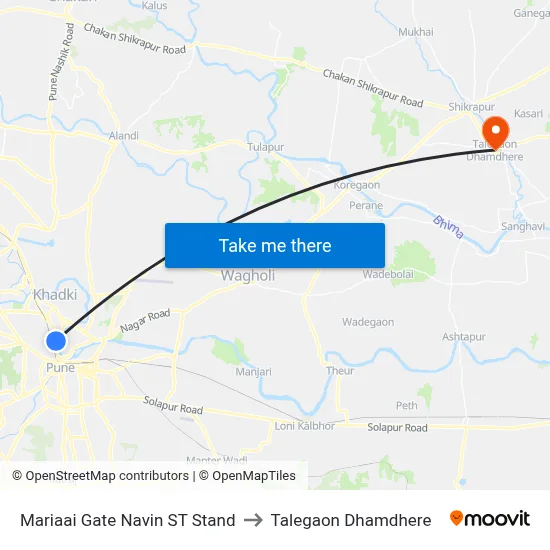 Wakdewadi ST Stand to Talegaon Dhamdhere map