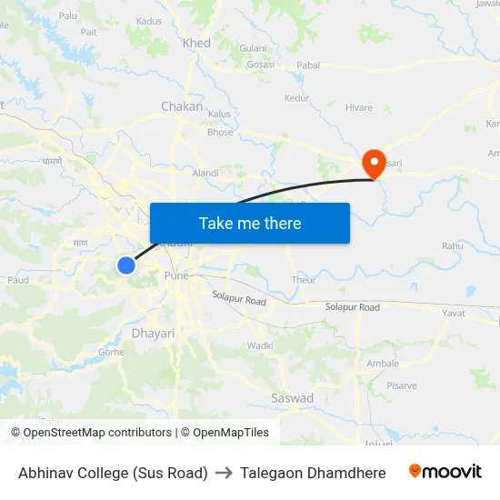 Abhinav College (Sus Road) to Talegaon Dhamdhere map