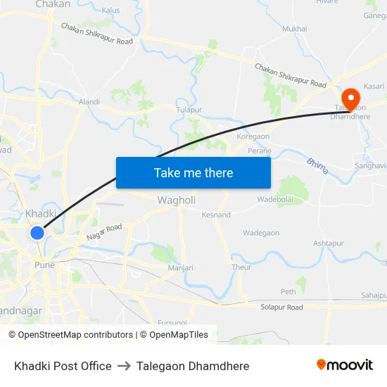 Khadki Post Office to Talegaon Dhamdhere map
