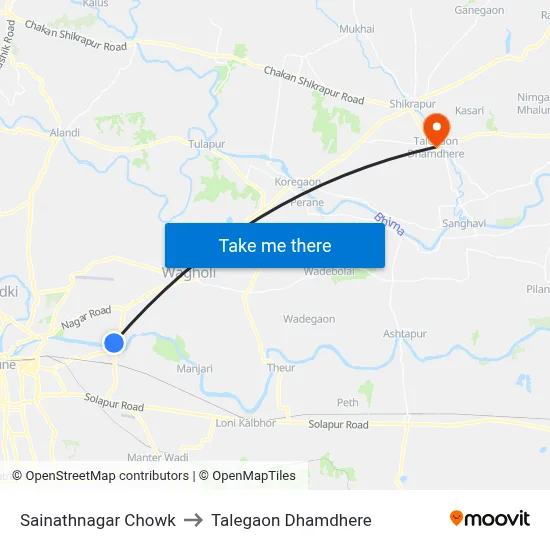 Sainathnagar Chowk to Talegaon Dhamdhere map