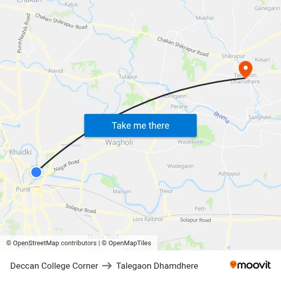 Deccan College Corner to Talegaon Dhamdhere map
