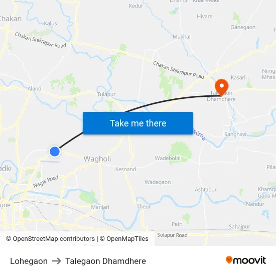 Lohegaon to Talegaon Dhamdhere map